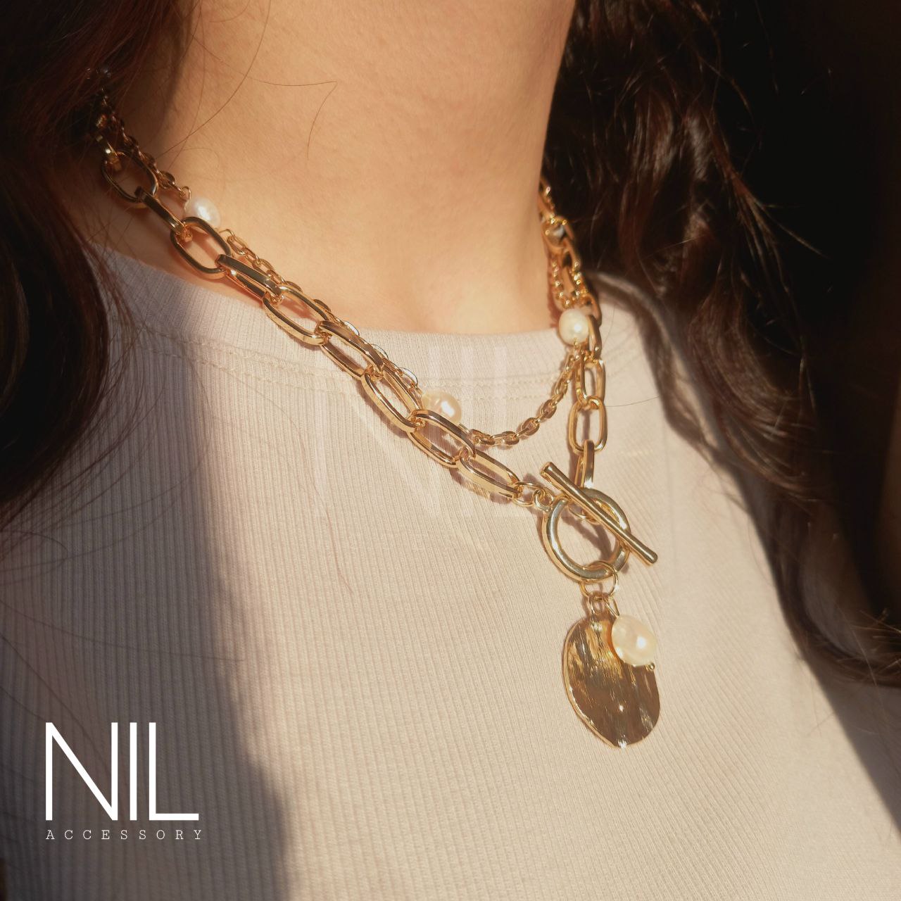 گردنبند چند لایه شیک و درخشان مدل ساحلی با مروارید و سکه